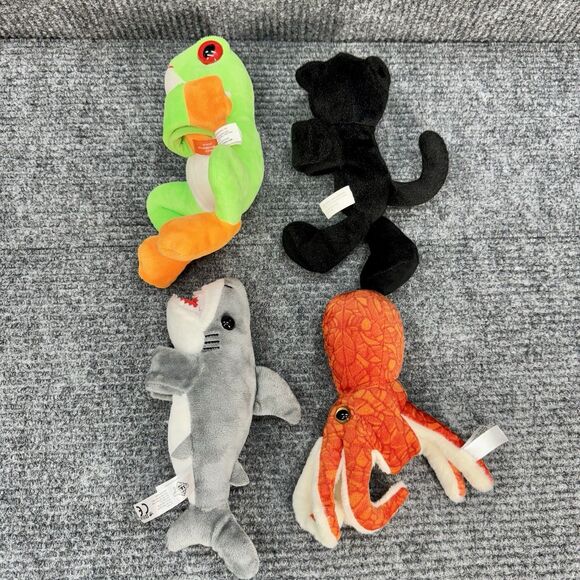 Lot Of 4 Wild Republic Slap Bracelet Hugger Stuffed Animal Shark Frog Jaguar - Picture 2 of 4